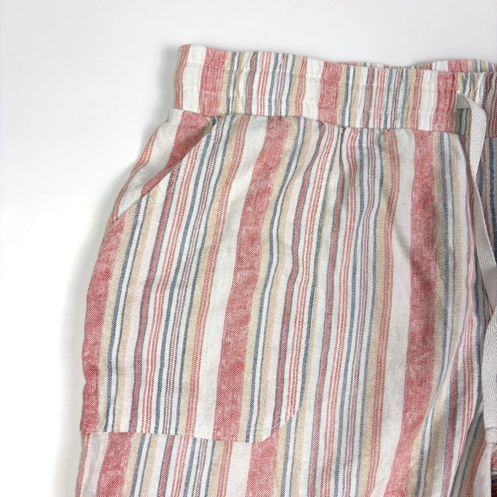 Cato Stripe Linen Blend Wide Leg Pants Womens Sz LP White Pink Pull On Drawstrng - Picture 6 of 15